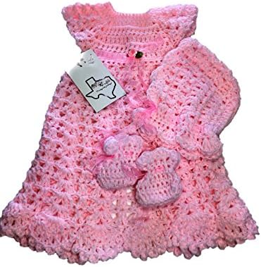 MiC Crafts Handmade Crochet Micro Preemie Set 3Pc Gown Bonnet Shoes Pink (Micro Preemie 2-3 lbs) (Micro Preemie 2-3 lbs)