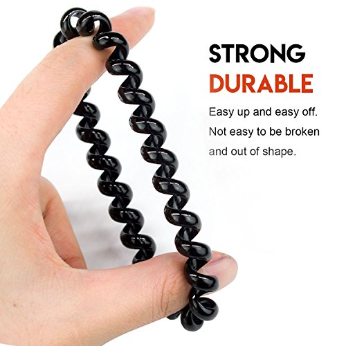 IBEET 6PCS Hair Ties, Power Traceless Elastics Hair Rings, Sprial Hair Ties No Crease, Phone Cord Hair Tie Painless Ponytail Holder Coil Hair Ties for Girls Women - 2 SIZE, Black