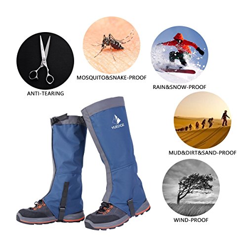 YUEDGE Unisex Velcro Waterproof High Leg Gaiters for Outdoor Fishing, Research, Hunting, Trimming grass (Blue&Gray)