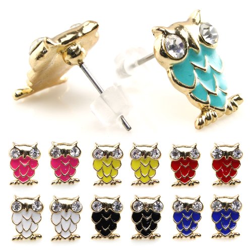 Jewelrieshop 7 pairs girls cartoon owl design stud earr…