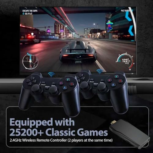Retro Game Console, Wireless Retro Gaming Console with Built-in 9 Emulators, 25200+Games, 4K HDMI Output, Dual 2.4GHz Wireless Controller, Plug and Play Video Game Console (Black)