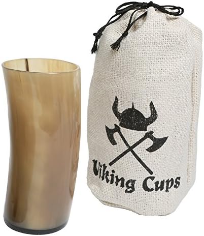 Viking Cups Viking Drinking Horn - Authentic Medieval Mead Cup- Leak Free Beer Beaker- Food Safe Resin- Handmade Mug (NO TWO LOOK ALIKE)- Unique Renaissance Tankard- Gift Packed in Viking Sack (16oz)