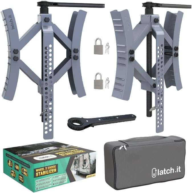 LATCH.IT RV Wheel Chocks 2Pack X Chocks Wheel Stabilizer for Travel