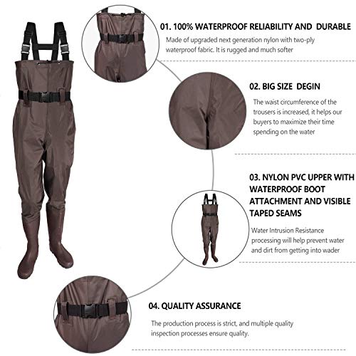 KOMEX Chest Waders Upgrate Fishing Boots Waders Hunting Bootfoot with Wading Belt Waterproof Boots Breathable Nylon and PVC Wading Boots for Men and Women ( (Renewed) - Thumbnail 3