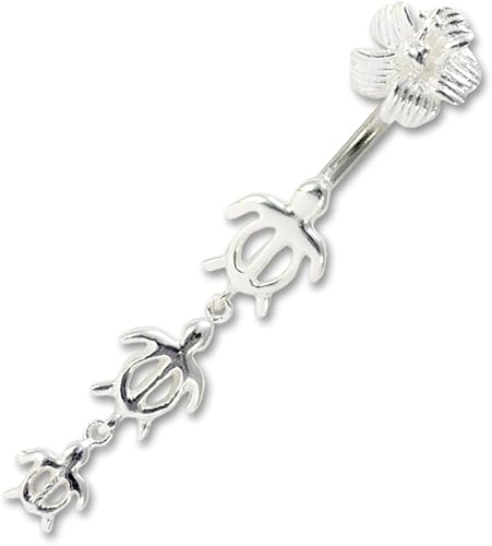 Amazon ハワイアンジュエリー へそピアス ハイビスカス ウミ カメ チャーム ボディピアス 14g シルバー925 ボディピアス 通販