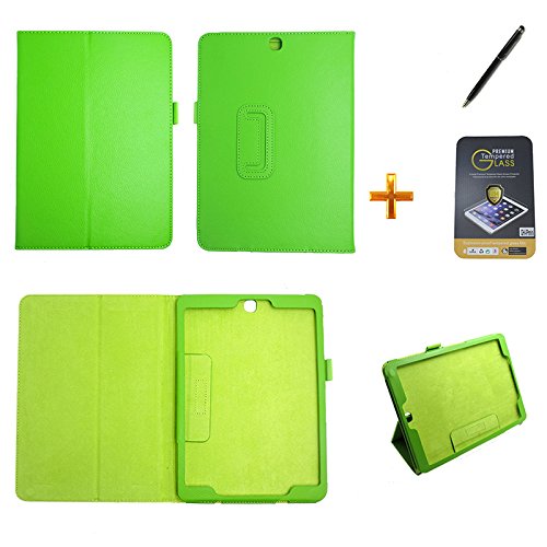 Kit Capa para Galaxy Tab S2 9.7 T810/T815 Carteira + Película de Vidro + Caneta Touch (Verde)