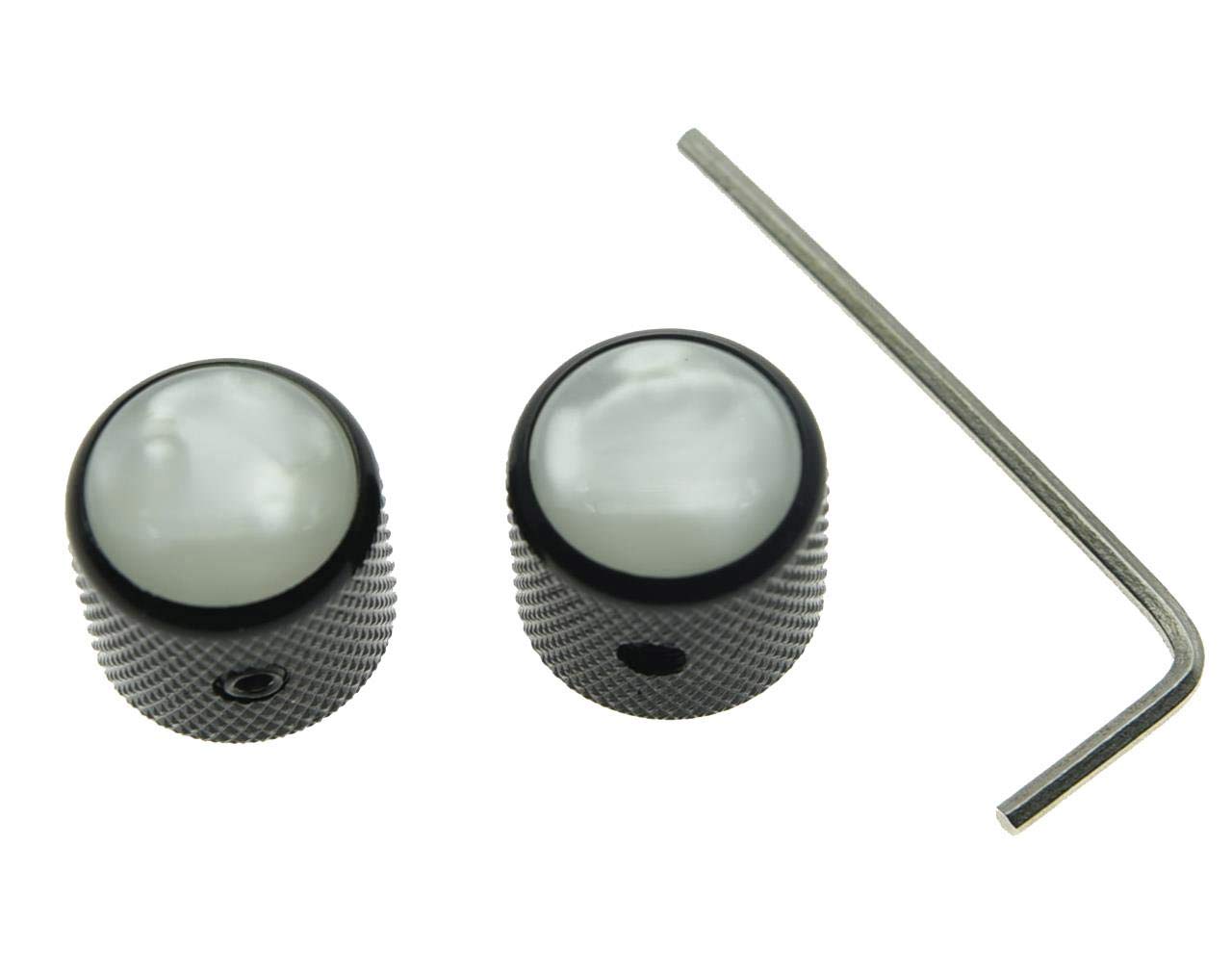 KAISH Set of 2 Black with White Pearl Cap Guitar Knobs Pearl Top Dome Knobs Bass Knob with Set Screw for Tele/Telecaster โ image 1