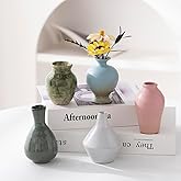 TMTIOR Set of 5 Ceramic Bud Vase - Home Decor Dried Flower Arrangement Small Vase, Gradient Glaze Design, Home, Living Room, Dining Table, Farmhouse, Office Decor, Bedroom, Dining Table, Kitchen Shelf
