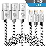 Smarty iPhone Charger MFi Certified Lightning Cable 3ft 3 Pack Nylon Braided Fast Charging & Sync Power Cord for iPhone X 8/8 plus 7/7 Plus/6/6S/6 Plus/6S Plus/5/5S/5C/SE iPad 2 3 4