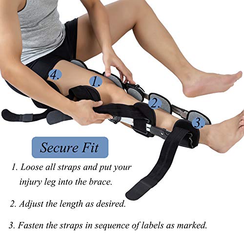 Hinged ROM Knee Brace with Strap, Adjustable Medical Orthopedic Support Stabilizer Knee Brace Post OP Recovery Immobilization Splint