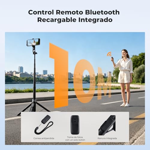 K&F CONCEPT 180cm Trípode para móvil, Palo Selfie magnético y con Pinza, luz Relleno y Mando a Distancia, Soporte automático Compatible con iPhone 17-12, Osmo Pocket 4/3 e Insta360 X5 Luna Ultra