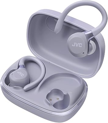 Fitness Series JVC HAE-C75T-V Écouteurs de sport sans fil avec arceau réglable, réduction active du bruit, mode ambiant, IP57, 40 heures d'autonomie, égaliseur App, faible latence, microphone – Violet