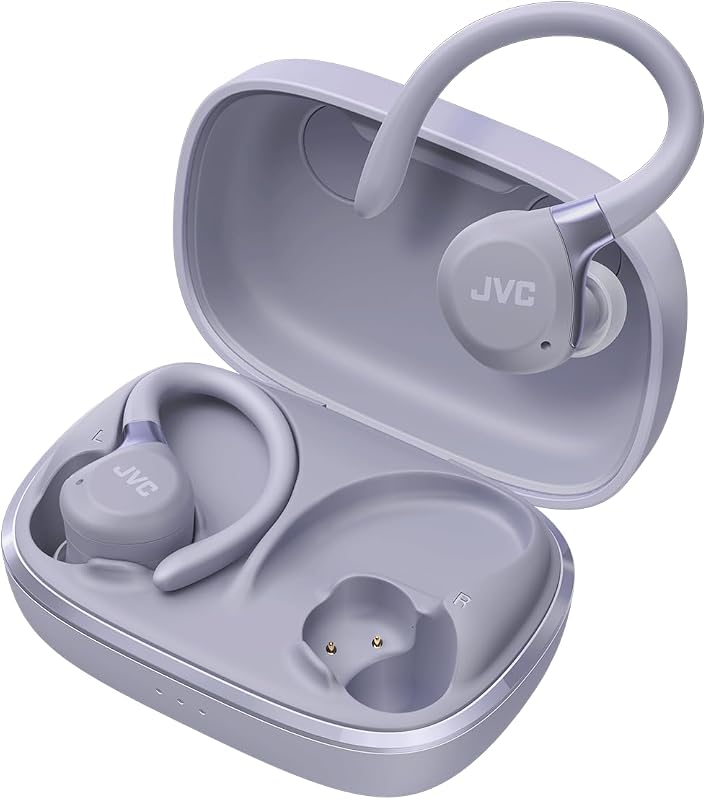 Fitness Series JVC HAE-C75T-V Écouteurs de sport sans fil avec arceau réglable, réduction active du bruit, mode ambiant, IP57, 40 heures d'autonomie, égaliseur App, faible latence, microphone – Violet
