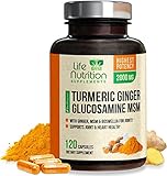 Turmeric Curcumin with Ginger, Glucosamine & MSM 2000mg 95% Curcuminoids, Bioperine for Best Absorption, Best Joint Pain Relief, Made in USA, Turmeric Pills by Life Nutrition - 120 Capsules