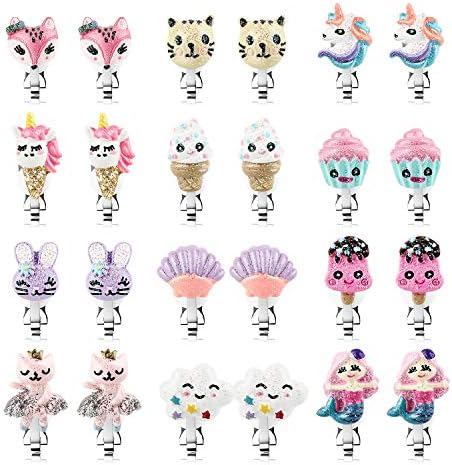 12Pairs Unicorn Fox Mermaid Clip On Earrings