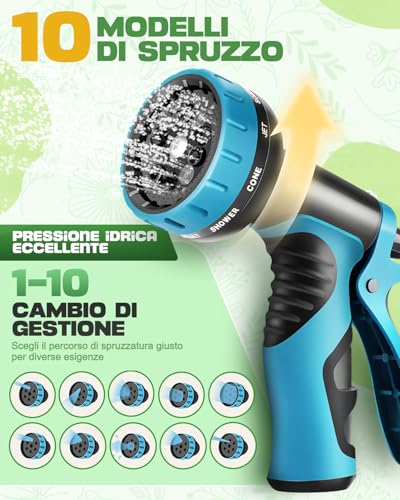 45 m Universal Extendable Hose with Gun 10 Functions and Brass Fittings, Reinforced Hose 4 Layers, for Gardening, Cleaning and Car