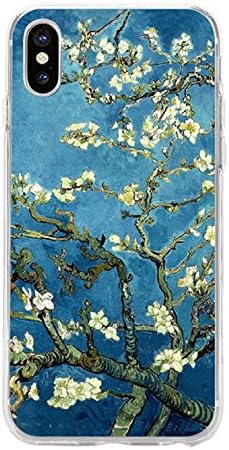 Shining crown iPhone X Case,Slim Clear Gel Protective Case,Shockproof Floral Pattern Soft Flexible TPU Back Cover for 5.8-inch Smartphone(Van Gogh Apricot Blossom) (X)