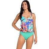 24th & Ocean Womens Underwire V-Neck Blouson Tankini Swimsuit Top