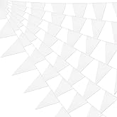 65FT White Glitter Triangle Pennant Banner Flag Metallic Bunting Fabric Garland for Christmas Graduation Wedding Engagement Anniversary Bachelorette Birthday Bridal Shower Valentine's Party Supplies