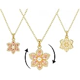 ANGEL ACCESSORIES 3-Pack Fidget Necklace – Rotatable Crystal Blossom Fidget Necklaces in Silver, 14k Gold-Plated & Rose Gold | Flower Jewelry Gift Set | Dainty Charm Necklaces for All Occasions