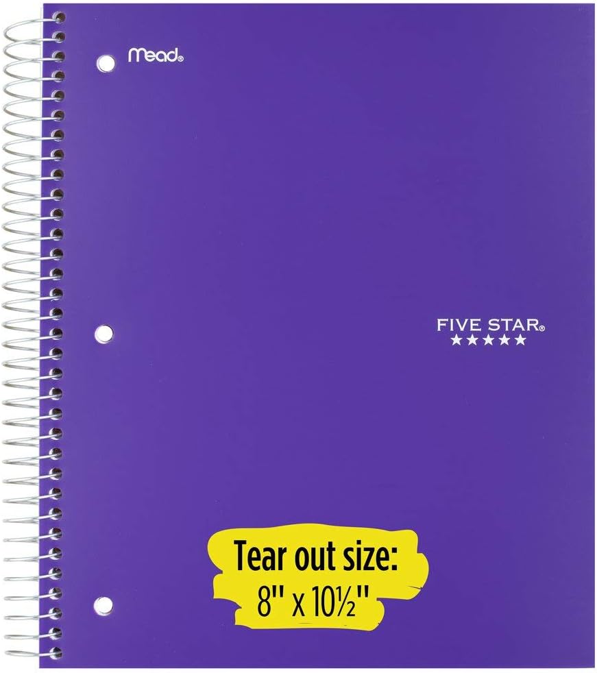 Five Star Spiral Notebooks, 1 Subject, Wide Ruled Paper, 100 Sheets, 10-1/2" x 8", Assorted Colors, 6 Pack (38042): Office Products