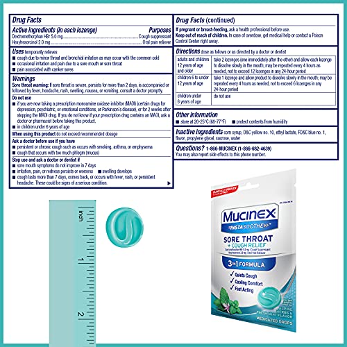 MUCINEX INSTASOOTHE SORE THROAT + COUGH RELIEF ALPINE HERBS & MINT FLAVOR, FAST ACTING, COOLING COMFORT, POWERFUL SORE THROAT ORAL PAIN RELIEVER, 40 MEDICATED DROPS