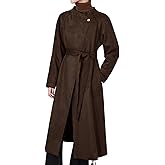 utcoco Womens Faux Suede Long Trench Coat Open Front Leather Trench Overcoat with Belt