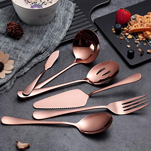 6Piece Copper Serving Flatware Silverware Set,Stainless Steel Serving