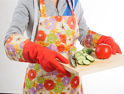 Womens Kitchen Rubber Cleaning Gloves,Latex Glove with lining Household waterproof dishwashing Gloves(2 pairs)