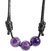 Luck Strings Amethyst Triple Bead Choker Necklace, Adjustable Wax Nylon Cord, Waterproof Boho Minimalist Choker, Unisex February Birthstone Gift