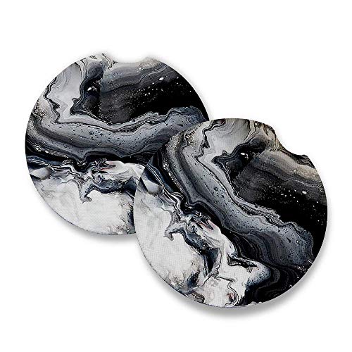 Black Marble | Car Coasters for drinks Set of 2 | Perfect Car Accessories with absorbent coasters. Car Coaster measures 2.56 inches with rubber backing.