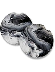 Black Marble | Car Coasters for drinks Set of 2 | Perfect Car Accessories with absorbent coasters. Car Coaster measures 2.56 inches with rubber backing.