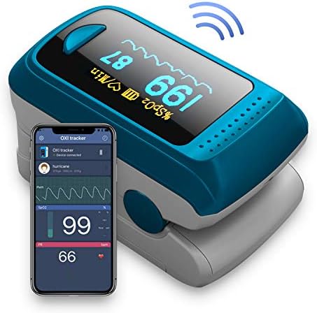 Bluetooth Pulse Oximeter,OLED DisplayFingertip Pulse Oximetry with Perfusion Index, Pulse Rate Monitor Blood Oxygen Saturation Sensor Include Batteries