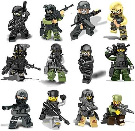 NW 12PCS City police Swat team CS Commando Minifigures Army soldiers with Weapon Gun Building Blocks Compatible Legoes Military Toy Within Sticker collection from NW Store(Without Original Box)