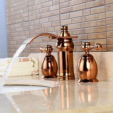 YZL Contemporary Ceramic valve wide waterfall/widely used two pink gold hands, three bathroom sink faucet holes