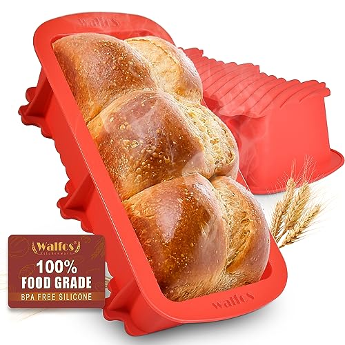 Walfos Silicone large Loaf Pan Set - 2 Pieces (3.7x 9x2.5 inch) Non-Stick Silicone Bread Pan, Just PoP Out! Perfect for Bread, Cake, Brownies, Meatloaf, Dishwasher Safe