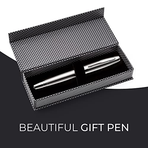 ZenZoi Chrome Fountain Pen Set. Elegant Metal Body Executive Pen w/German Schmidt Fine Nib, Ink