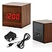 Digital Alarm Clock, Brighter Display Wooden Alarm Clocks, LED Clock For Bedroom, Small Digital clock with USB LED and Charger, Square Shape With Compatible Size Suitable For Bedrooms, Office-Brown