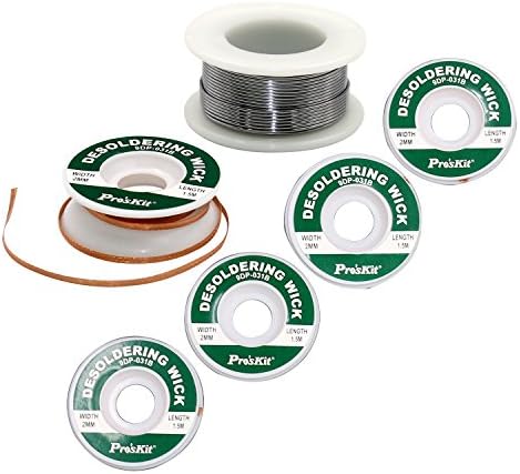 A-BF 5pcs Solder Desoldering Wick Copper Braid Desoldering Wire with 50g Solder Wire for Soldering Iron Gun Station PCB Cleaning and DIY Repair Work