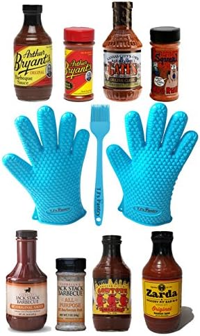 Kansas City BBQ Ultimate Grill Master Gift Bundle, TJs Pantry Silicone Gloves + Basting Brush, 5 Sauces, 3 Rubs. Gates, Arthur Bryants, Cowtown, Zarda, Jack Stack