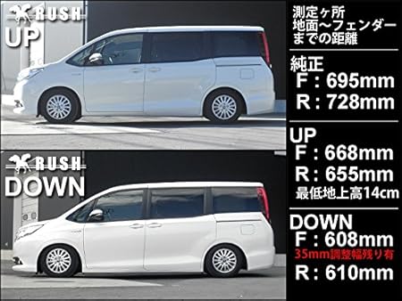 ノア Noah Zrr80g Zrr80w Zwr80g Rush車高調 フルタップ全長調整式車高調 減衰力24段調整付車高調 車高調キット 車 バイク Amazon