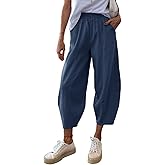 Cicy Bell Women's Summer High Waisted Baggy Pants Casual Cotton Harem Capris Slacks with Pockets