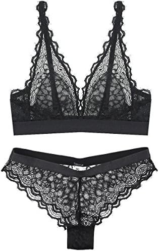 MY AGLAIA Wireless Unlined V-Neck Plunge Bra Triangle Bralette set for Womens
