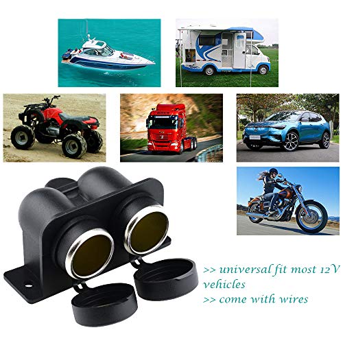 BREADEEP Cigarette Lighter Socket 12V Waterproof Dual Power Plug Outlet with Wire for Car Motorcycle Scooter Boat ATV Rv