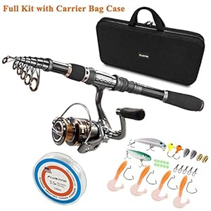 PLUSINNO Telescopic Fishing Rod and Reel Combos Full Kit, Carbon Fiber Fishing Pole, 12 +1 Shielded Bearings Stainless…