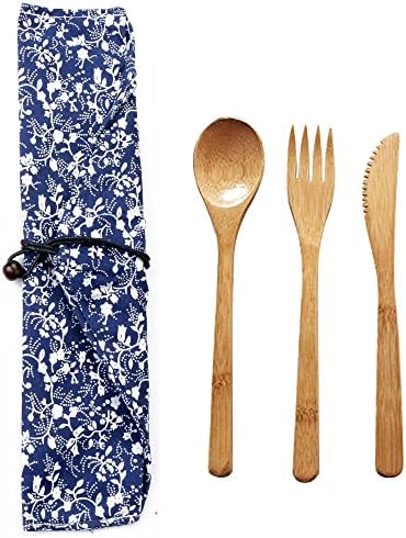 Bamboo Cutlery Set-Fork Spoon Cutter Reusable Eco-Friendly Tableware Japanese Style for Travel Camping Wooden Cutlery Set(with Bag)
