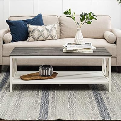 Tucker 48 Inch Distressed Coffee Table with Grey Wash Top 51kIcMeQ0YL