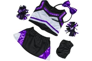 PLUSH GEAR Metallic Purple and Black Cheerleading Outfit for 14-18 inch Stuffed Animals – Mini Spirit Wear Costume with Skirt and Top Plush Dress Up Clothes for Birthday, Party, or Gift