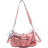 Y2K Shoulder Bag PU Leather Hobo Bags for Women, Small Cute Clutch Purses Going Out Top Handle Purse