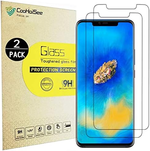 CooHaiSee Huawei Mate 20 Pro Screen Protector, Tempered Glass Screen Protector [2-Pack] [0.3mm, 2.5D] [9H Hardness] [Crystal Clear] [Bubble Free] for Huawei Mate 20 Pro.